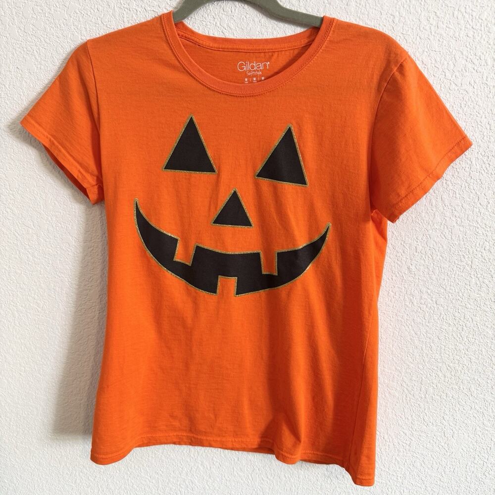 Women’s Jack-O-Lantern Medium Halloween Cotton T-Shirt in Orange‎ Spooky